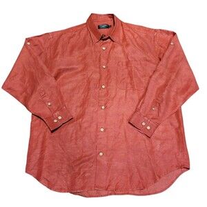 Tom James Dress Shirt Mens XL Deep Coral Pink Long Sleeve Button